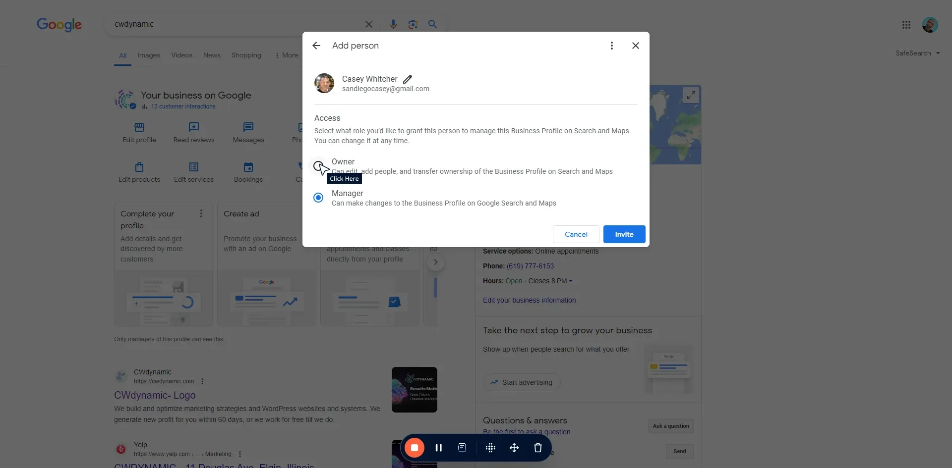 Hit enter, or click on the person if their email comes up.