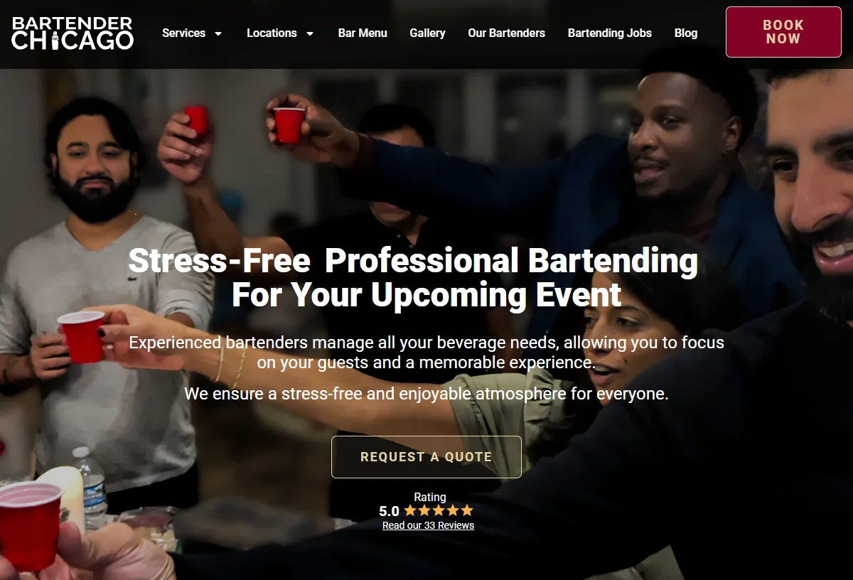 Bartender Chicago website — professional bartending service, built by CW Dynamic