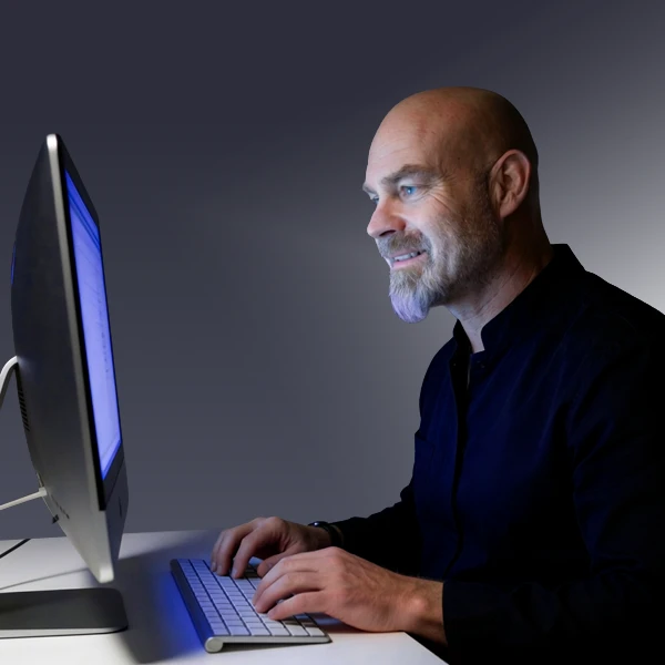 Casey working office