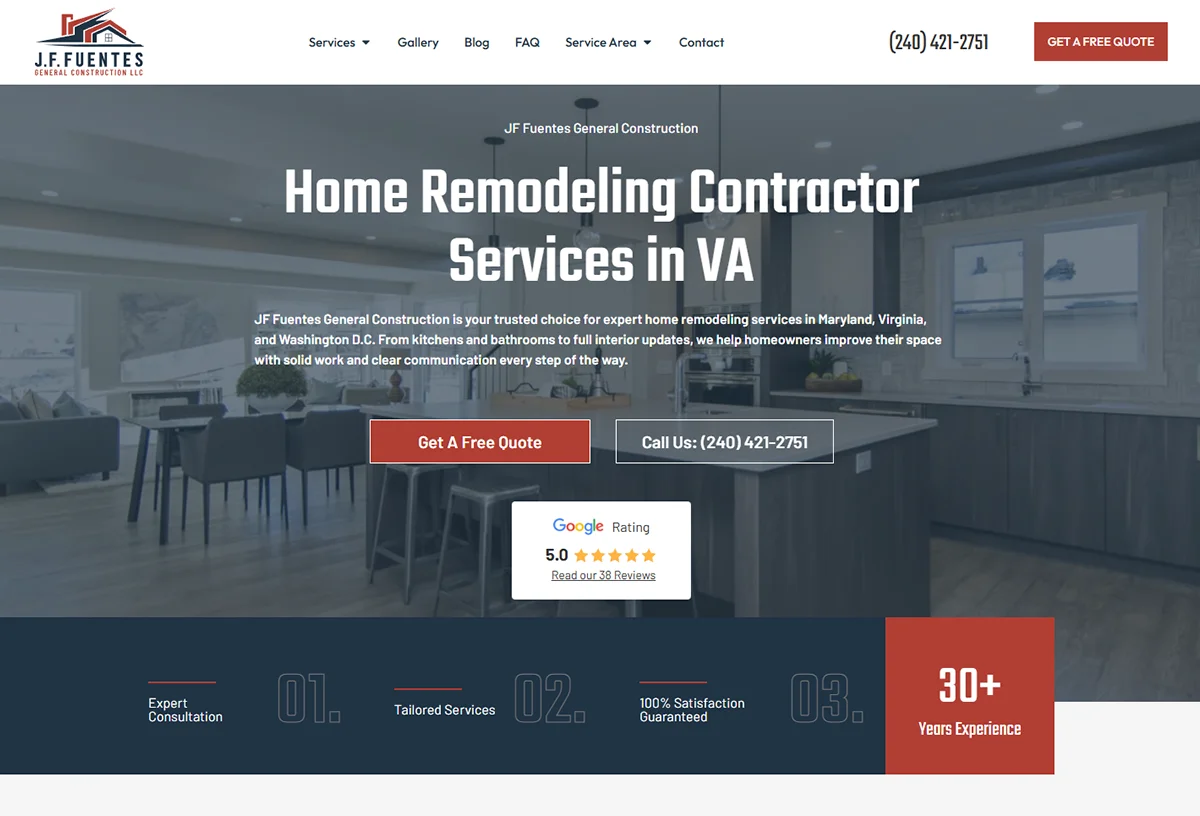 JF General Construction website — home remodeling and contracting, built by CW Dynamic