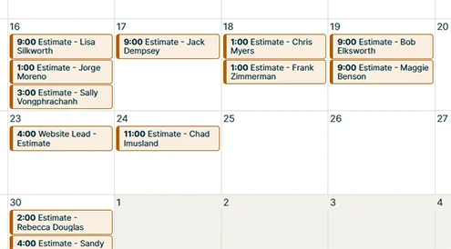 Light Biz Lead Engine calendar scheduling interface for managing appointments