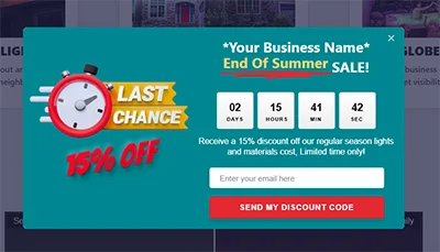 Light Biz Lead Engine pop-up notification example for business leads