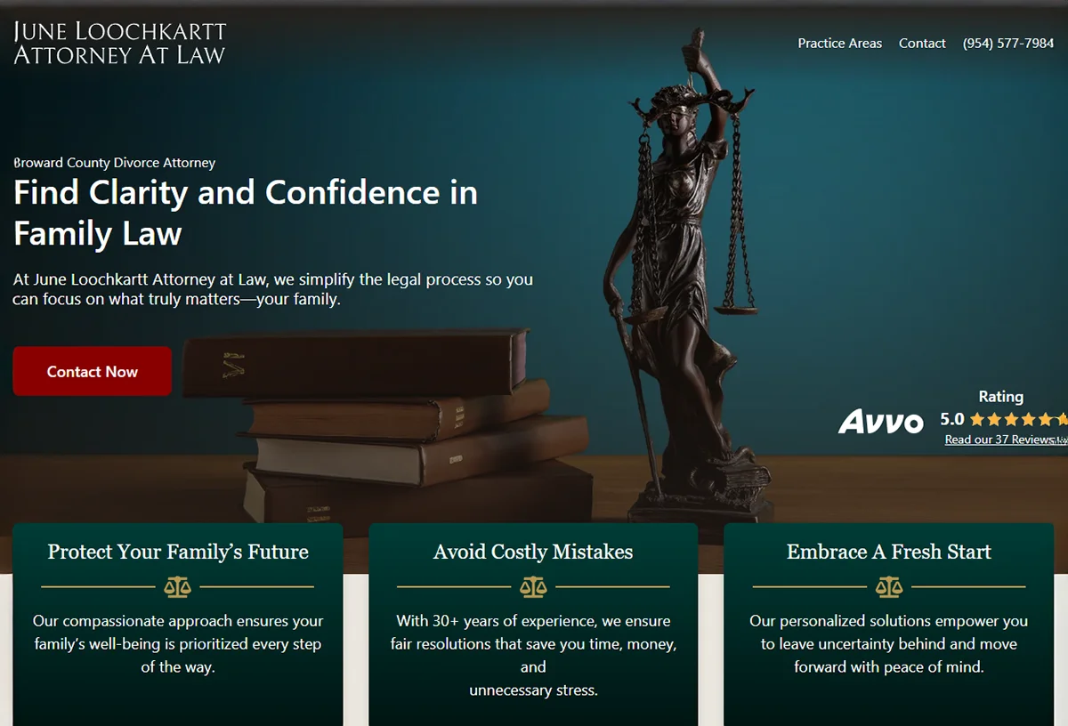 June Loochkartt Attorney at Law website — family law firm, built by CW Dynamic