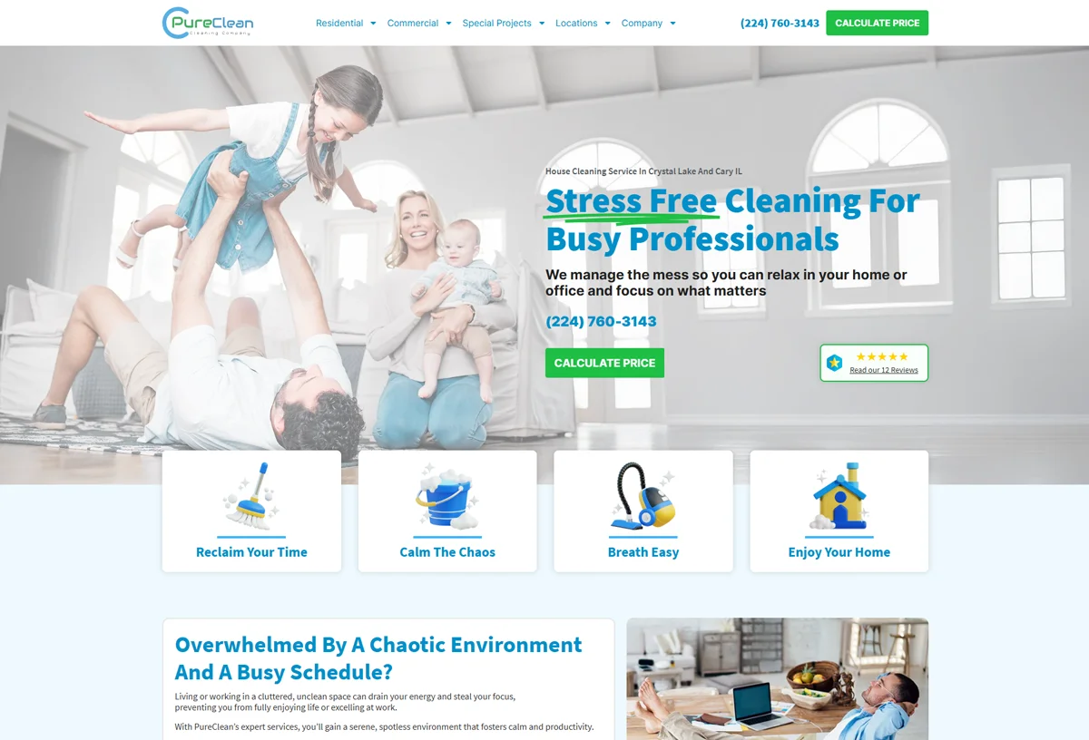 PureClean website — suburban house cleaning service, built by CW Dynamic