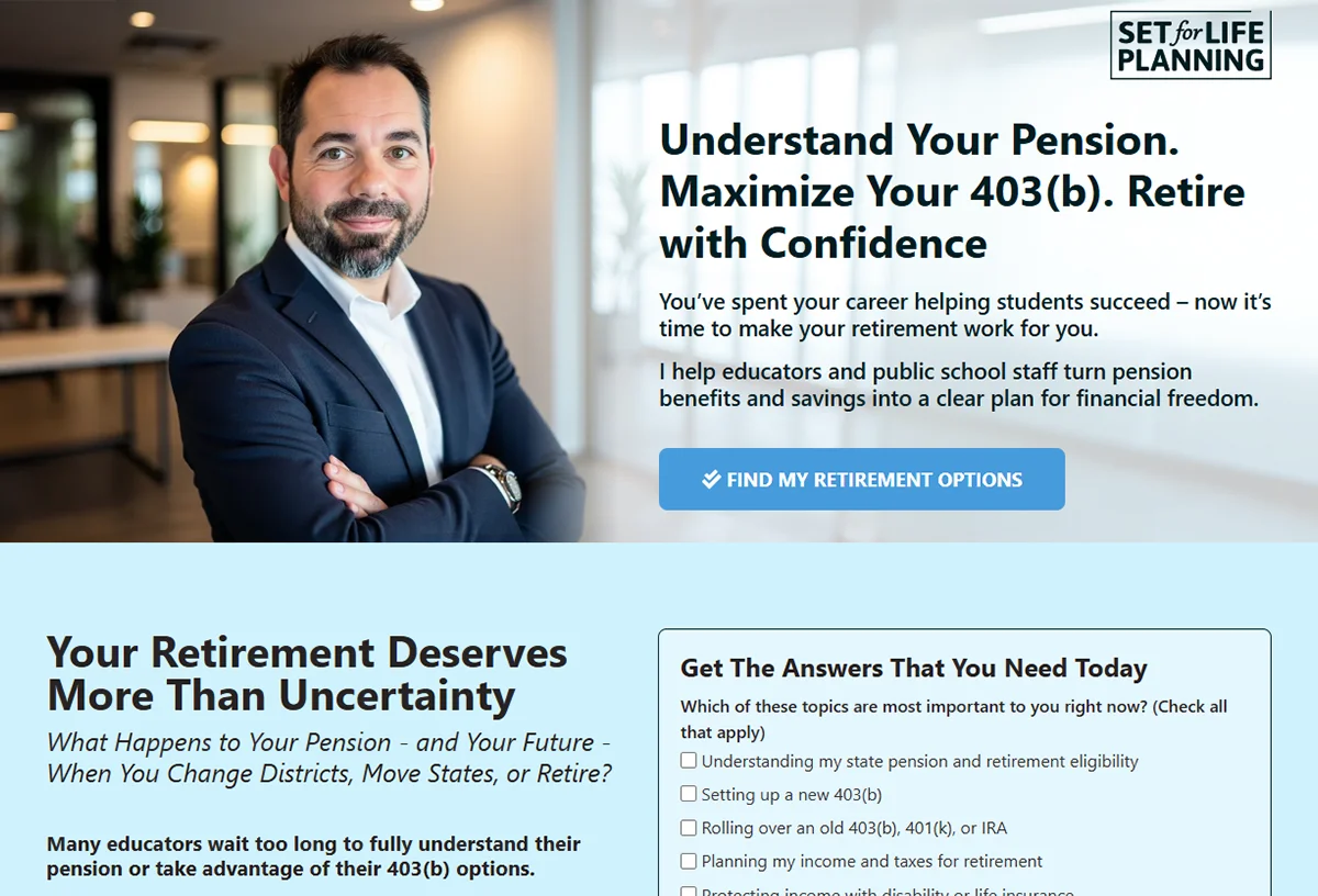 Set for Life Planning website — retirement and financial planning service, built by CW Dynamic