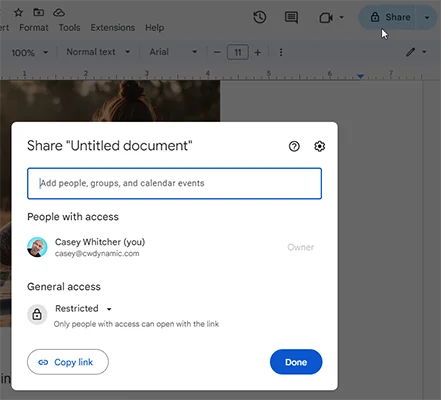 share google docs editor cwdynamic