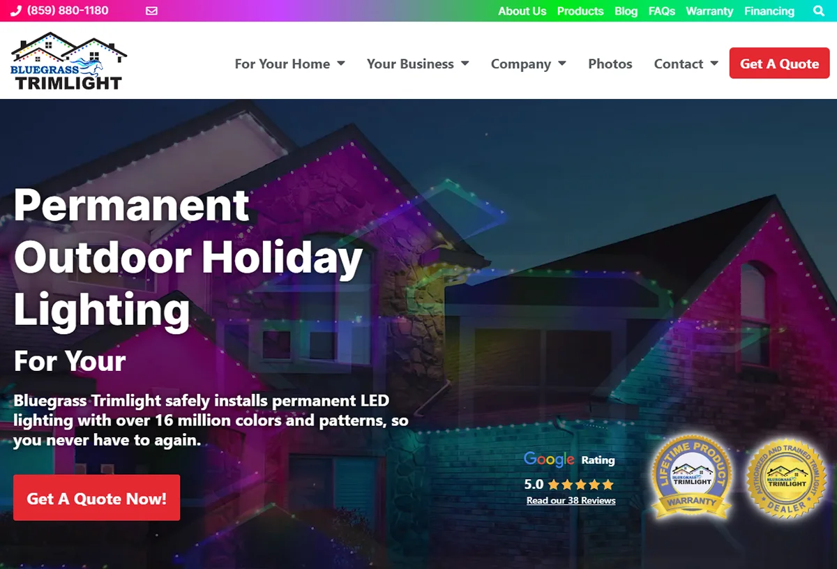 Trimlight Bluegrass website — permanent outdoor lighting contractor, built by CW Dynamic