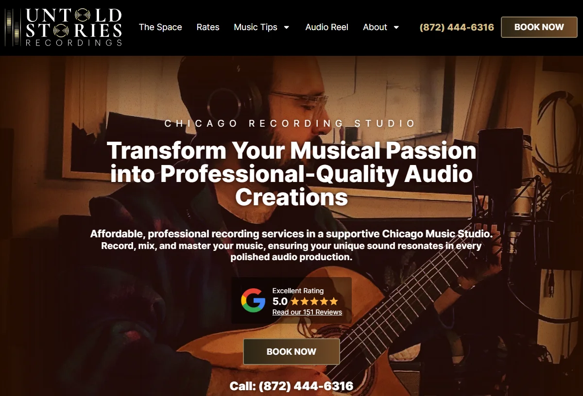 Untold Stories Recordings website — Chicago recording studio, built by CW Dynamic